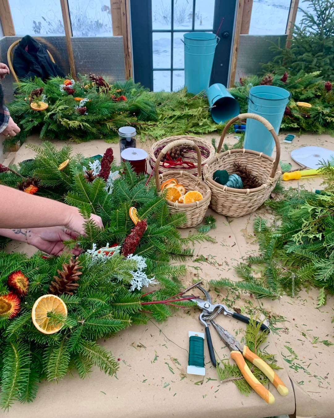 Wreath making workshop at Front Porch Flowers